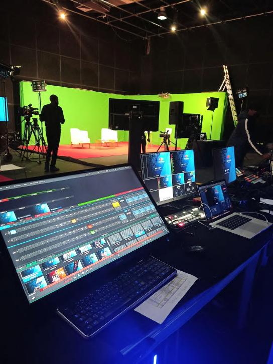 Green screen studio for a livestream production